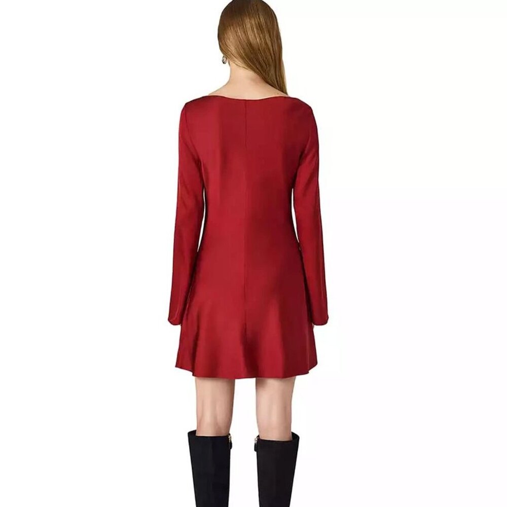 French Connection Long Bell Sleeve Red Satin Minidress Size 0 - Picture 4 of 8